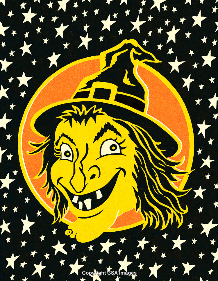 Vintage Halloween Witch Illustration with Spooky and Fun Atmosphere