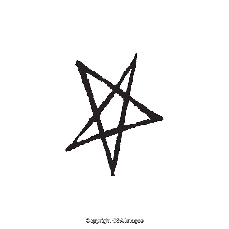Black Inked Five-Pointed Star in Sketch Style on White Background
