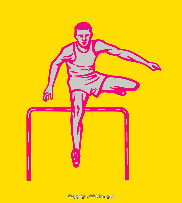 Colorful Line Art Illustration of Athlete Jumping Over a Hurdle