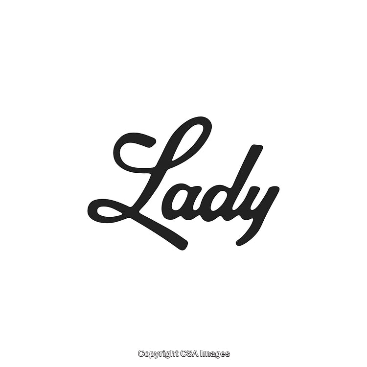 Elegant Script Styled Typography of the Word Lady in Black on White