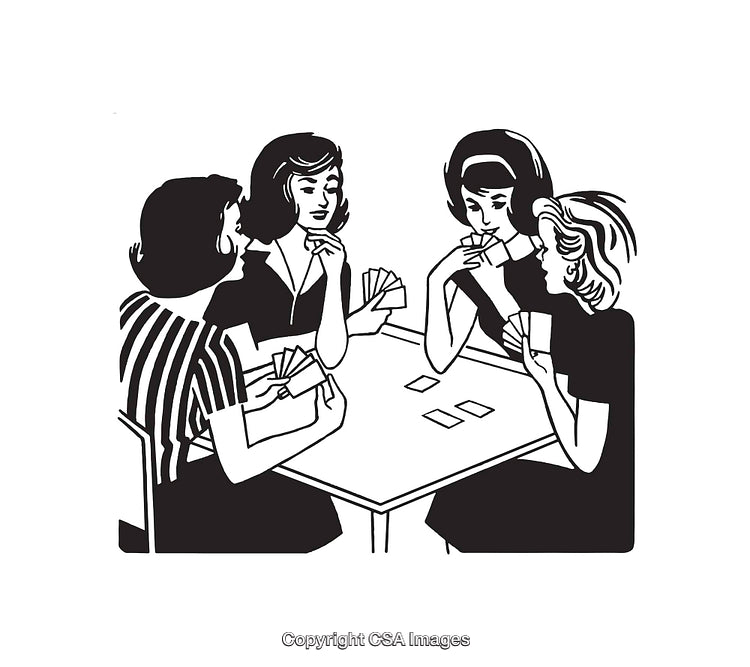 Retro Illustration of Four Women Playing a Card Game Together