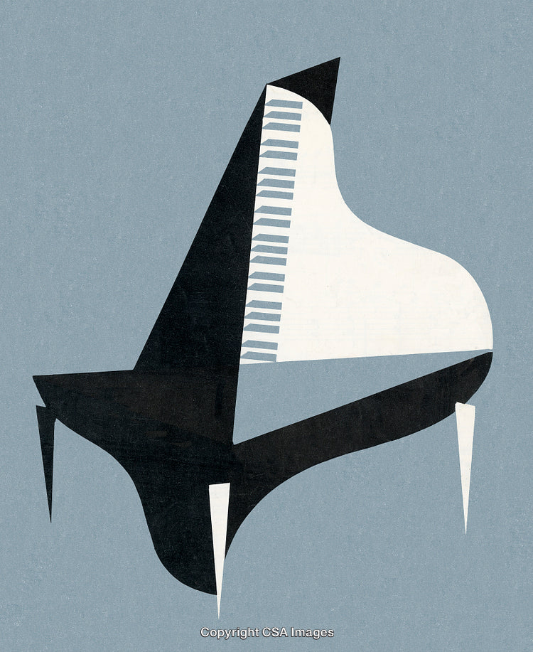 Abstract Minimalist Grand Piano Illustration in Black and White Tones