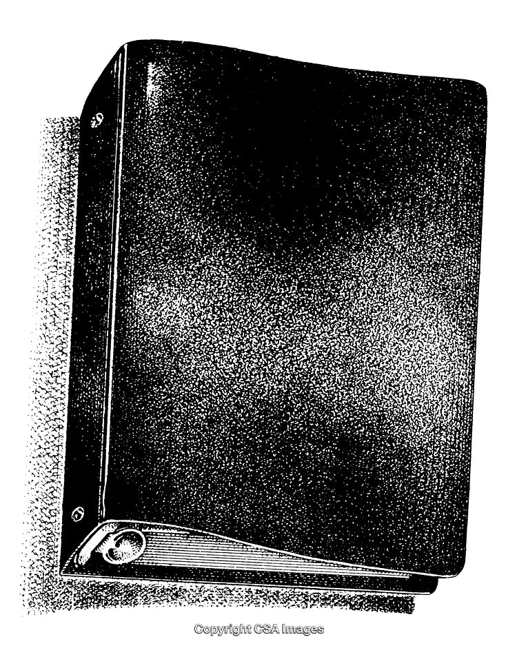 Detailed Black and White Engraving of a Closed Ring Binder