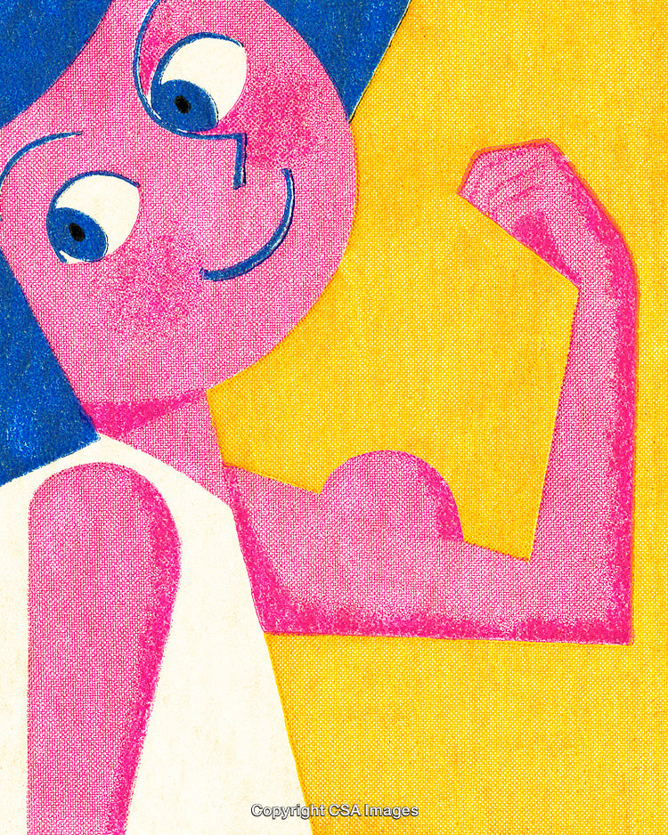 Illustrated Woman Showing Confidence With Raised Arm and Grin