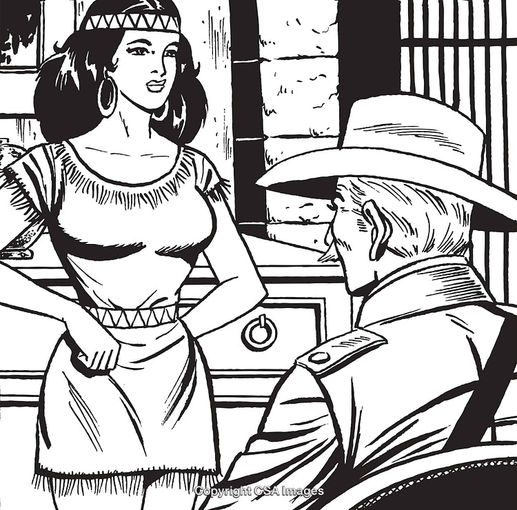 Vintage Style Illustration of Man and Woman in Western Scenery