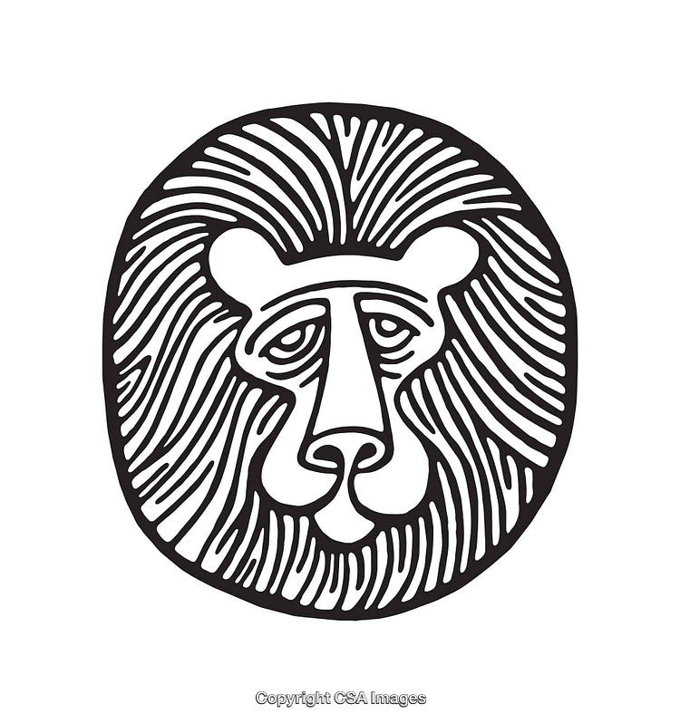 Black And White Line Art Illustration of a Lion Head Emblem