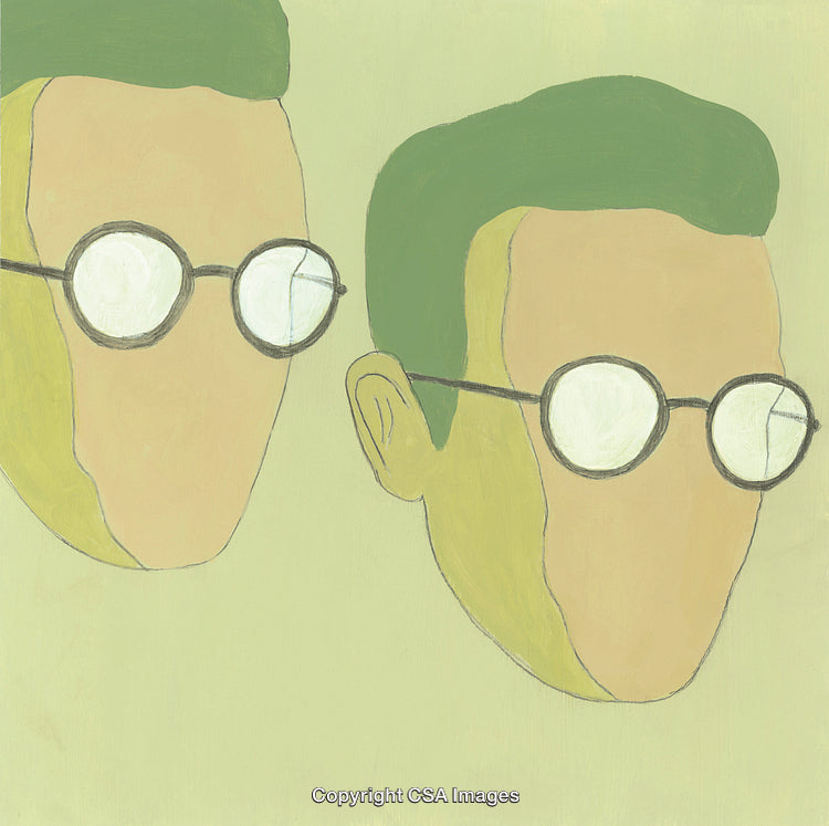 Surreal Double Portrait of Faceless Individuals With Glasses