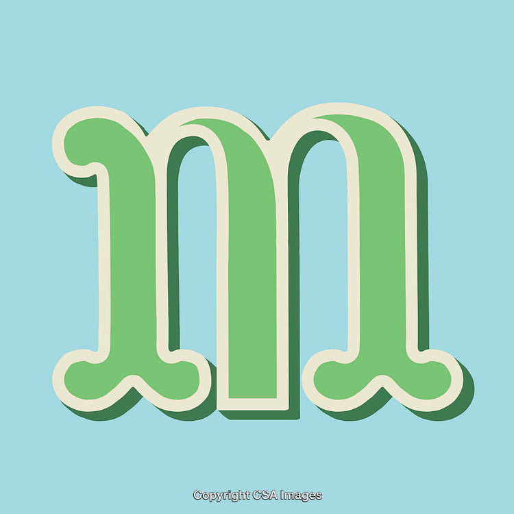 Illustrated Letter M in Green with Retro Style Design