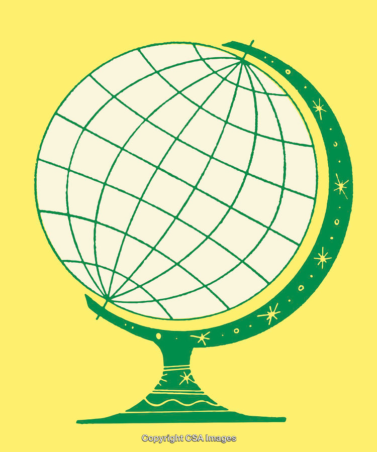 Green Globe Illustration on Yellow Background with Artistic Line Art