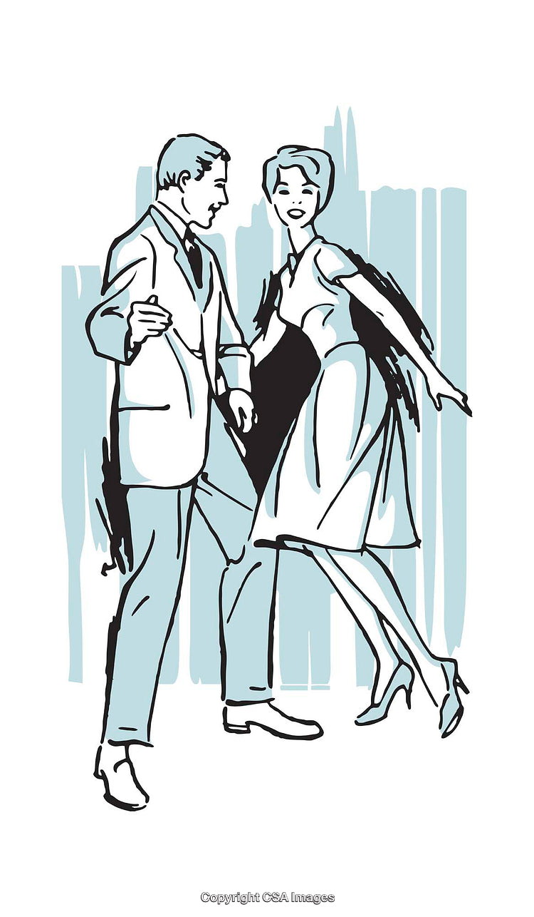 Vintage Illustration of a Couple Dancing Together in Elegant Attire