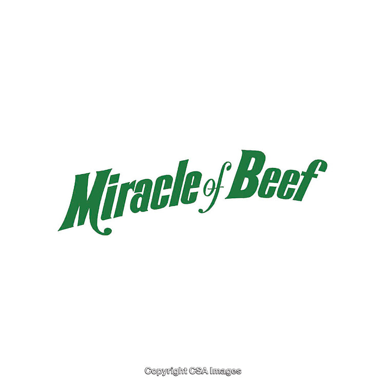 Bold Text Logo Featuring 'Miracle of Beef' in Green On White Background