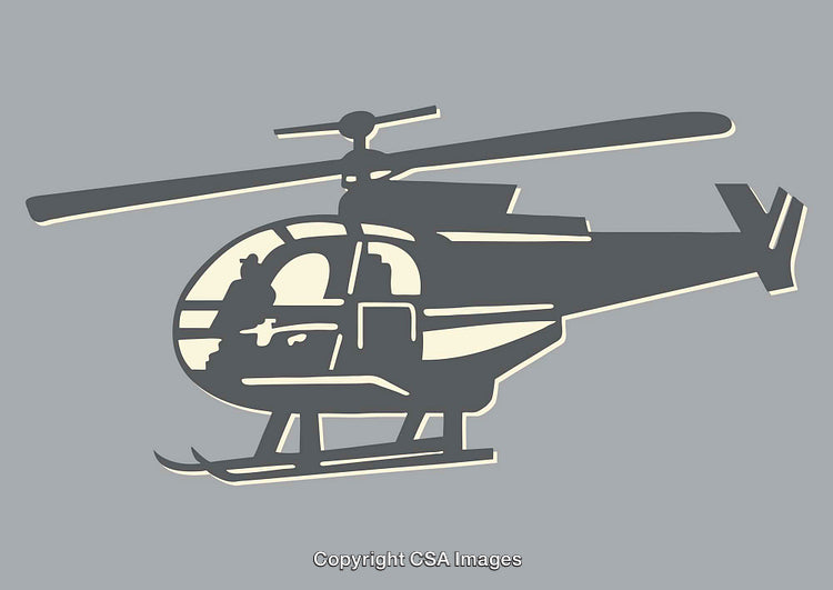 Silhouette Line Art of a Helicopter on Gray Background