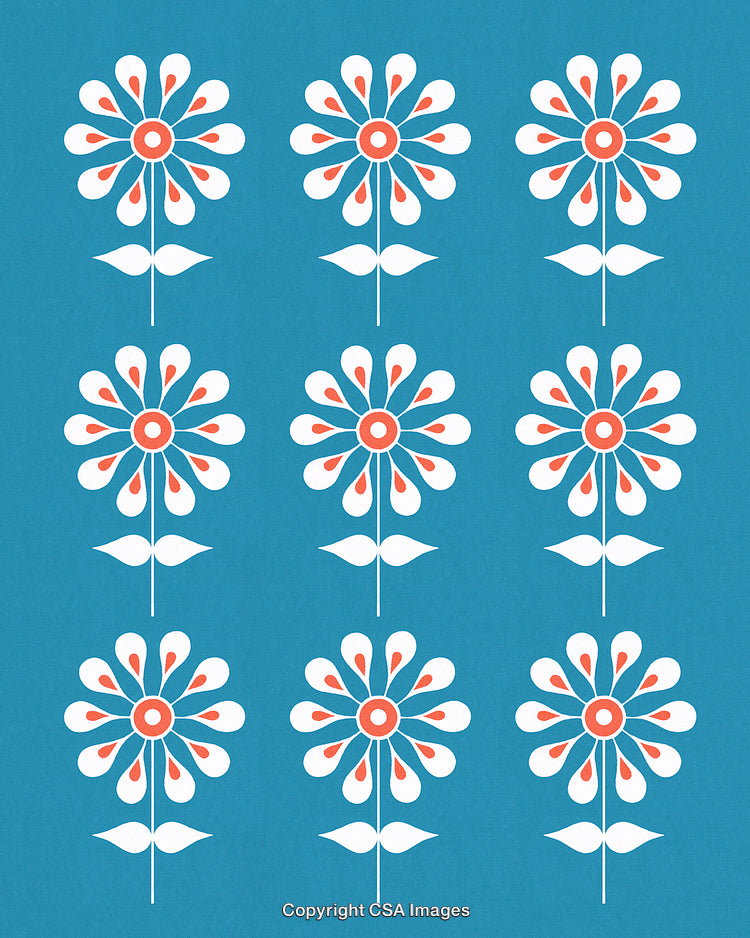 Colorful Pattern of Abstract Floral Design Against Blue Background