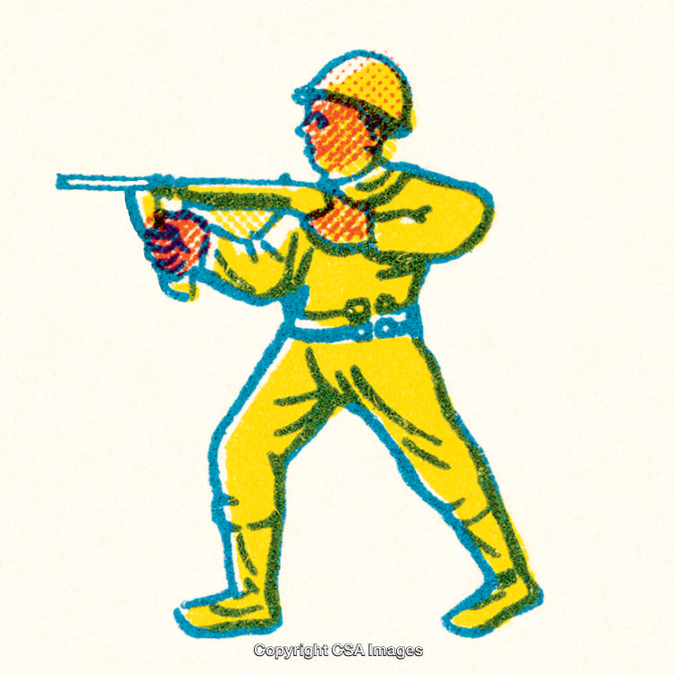 Illustration of a Soldier Holding a Rifle in a Ready Stance