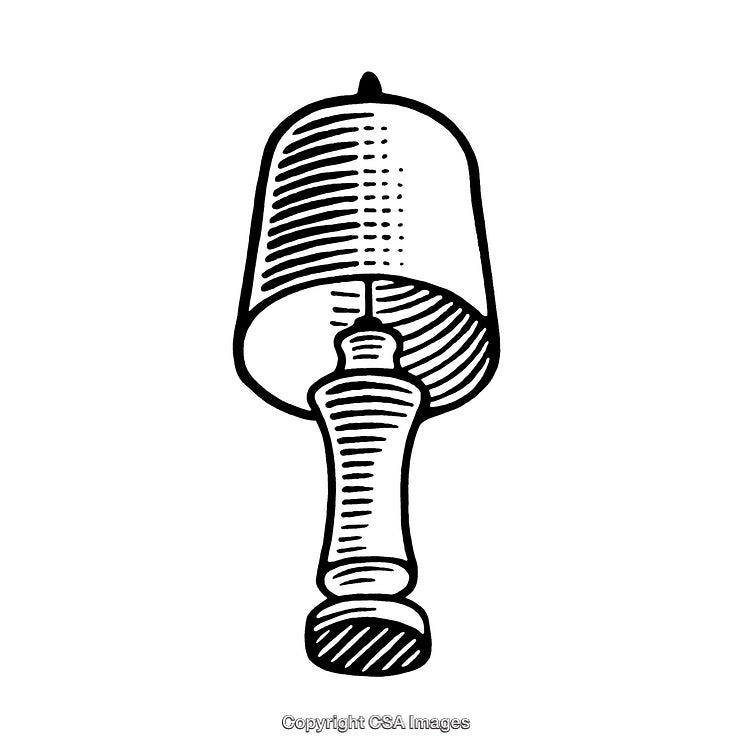 Black and White Engraving Artwork of a Detailed Table Lamp Illustration