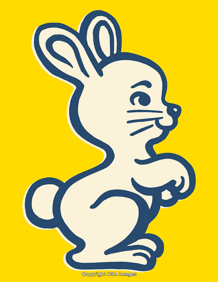 Cute Cartoon White Rabbit on Yellow Background in Line Art Style