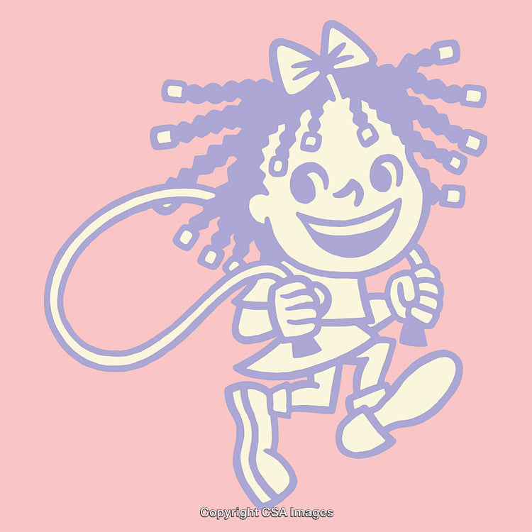 Playful Line Art of a Girl Jumping Rope with a Cheerful Expression