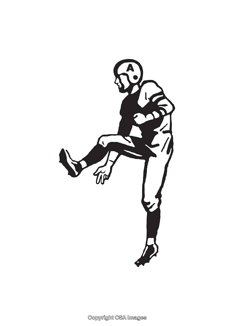 Vintage Style Kick Action Sports Scene Illustration in Black and White Art