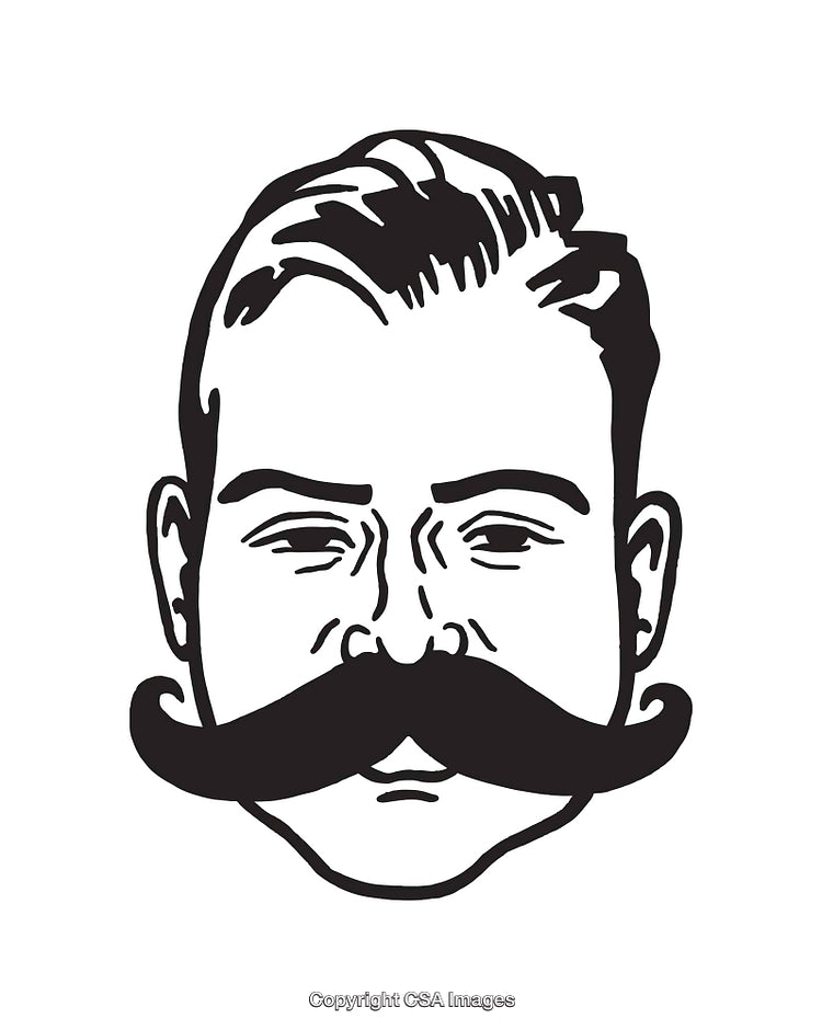 Black and White Line Art of a Man with Mustache