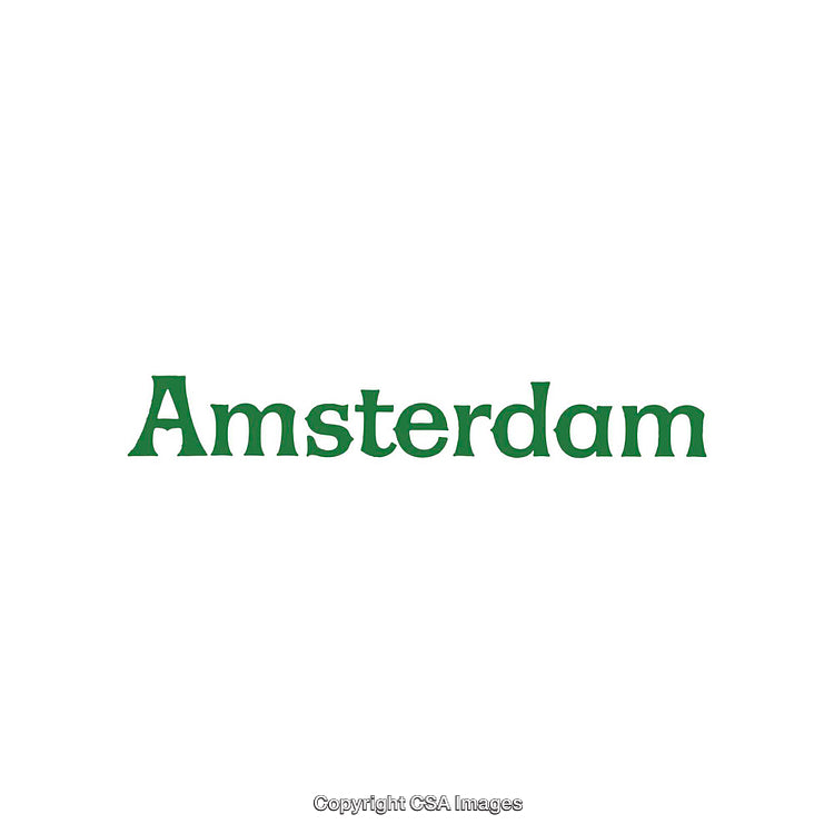 Simple Green Text Displaying Amsterdam on a White Background