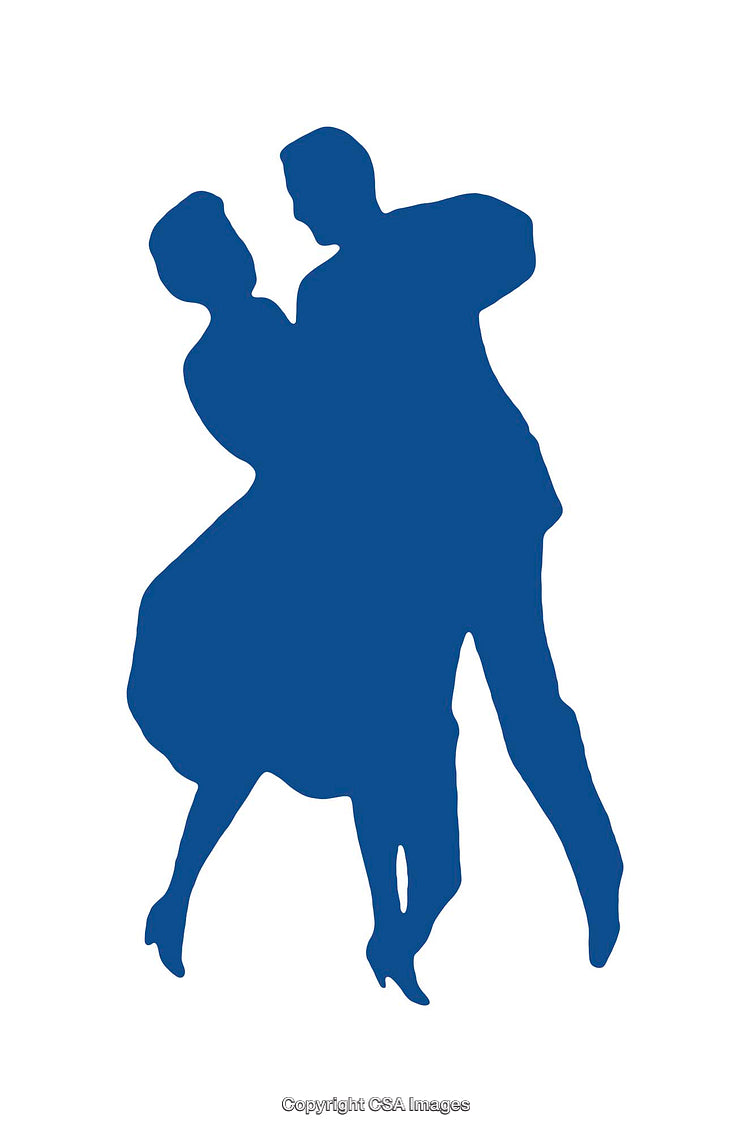 Silhouette Illustration of Two Figures Elegantly Dancing Together