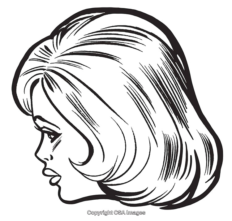 Detailed Black and White Profile Drawing of a Woman with Styled Hair