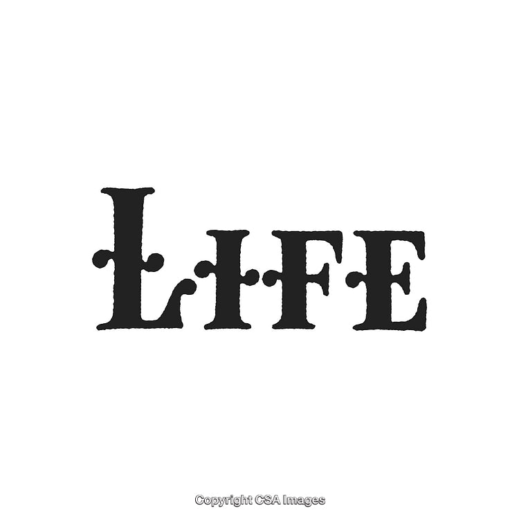 Stylized Black Text 'LIFE' with Puzzle Piece Design on White Background