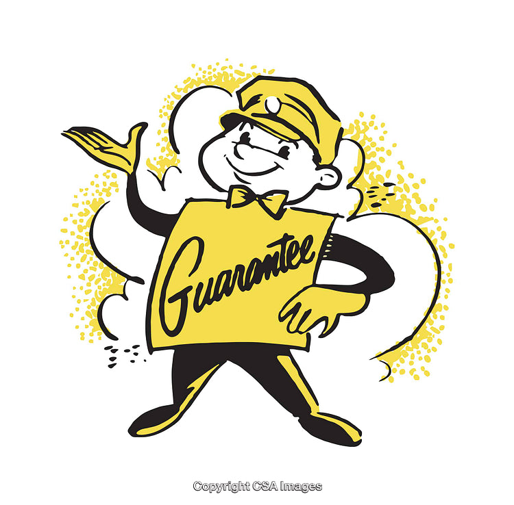 Illustration of a Smiling Character Promoting a Guarantee with Text