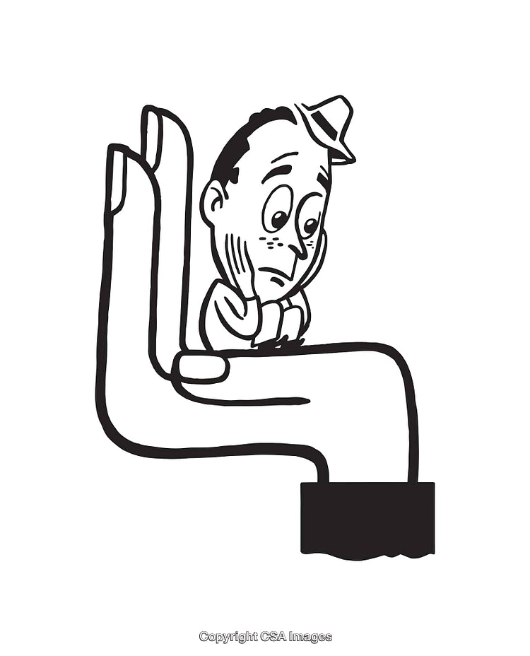 Black and White Line Art of a Pensive Man with Creative Design