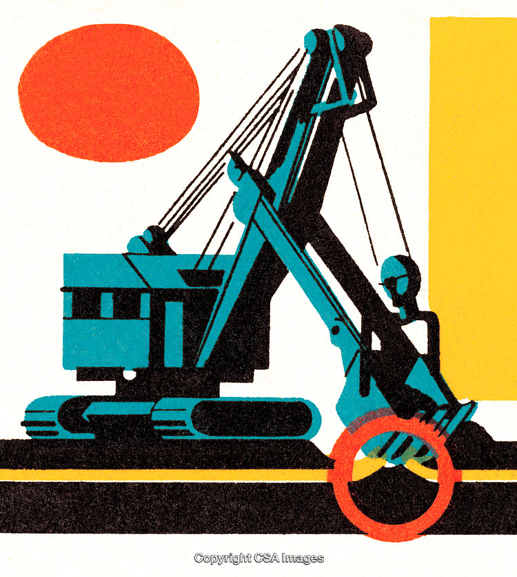 Modern Graphic Illustration of Construction Equipment Featuring Vibrant Colors