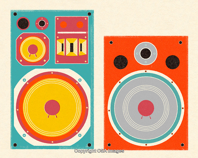 Colorful Illustration of Vintage Style Audio Speakers with Minimalist Design