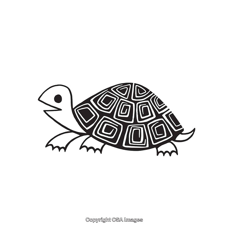 Black And White Line Art Illustration of a Tortoise
