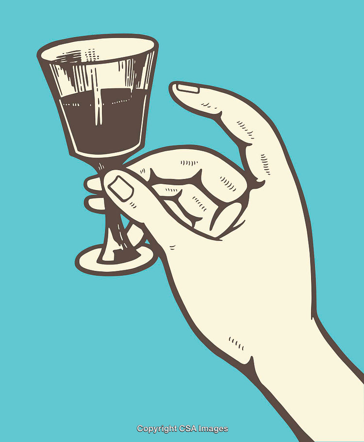 Color Line Art Illustration of a Hand Holding a Wine Glass