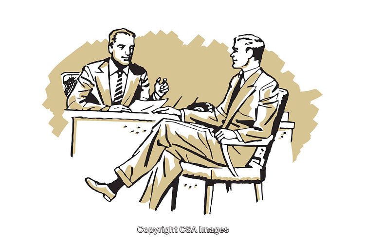 Retro Style Business Illustration of Two Professionals in Conversation