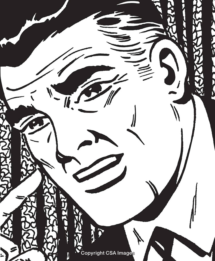Retro Black and White Illustration of a Thoughtful Facial Expression