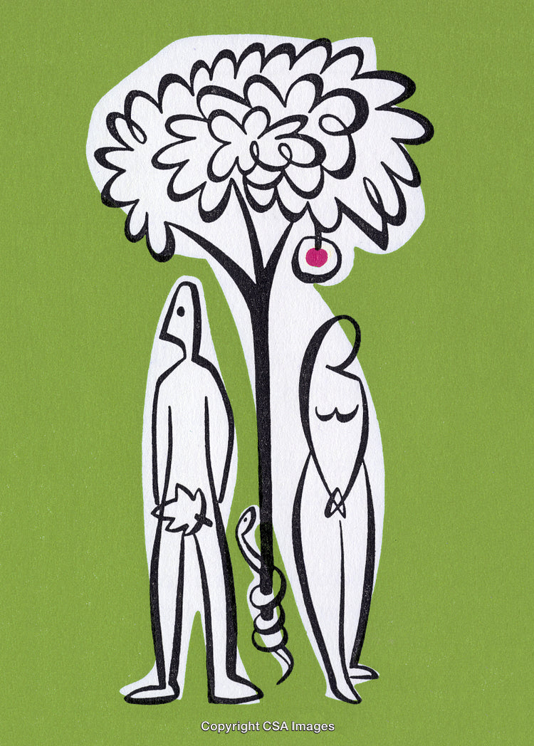 Artistic Illustration of Adam and Eve with Tree of Knowledge