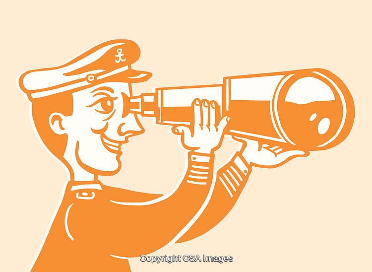 Vintage Illustration of a Sailor Observing Through a Telescope