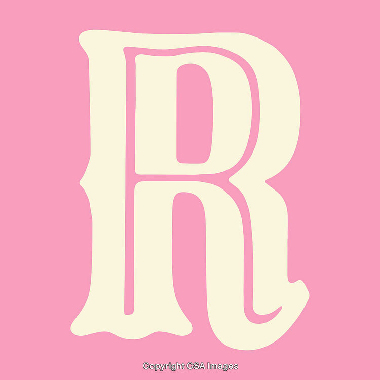 Vintage Letter R Design in Cream Over Pink Background