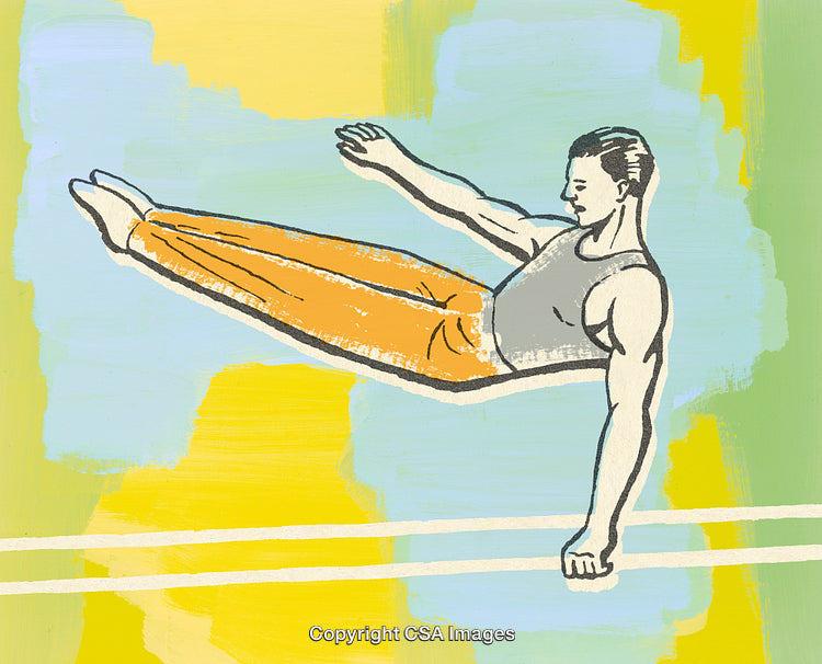 Illustrative Gymnast Performing on Parallel Bars With Vibrant Background