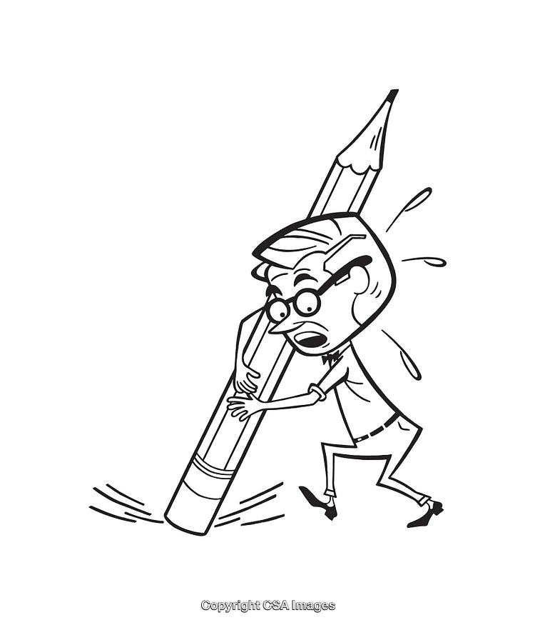 Cartoon Character Struggling to Carry a Giant Pencil Illustration