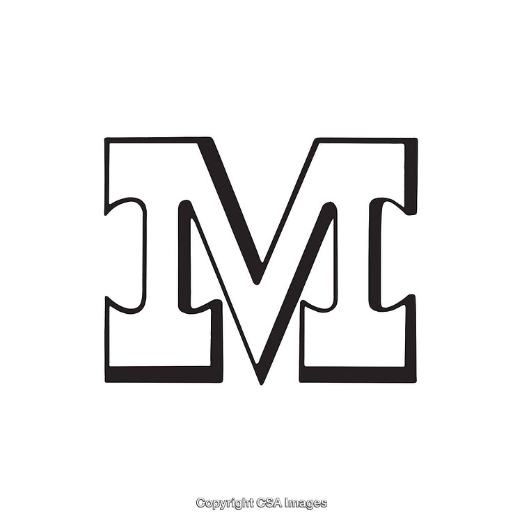 Black Outline Stylized Capital Letter M on White Background