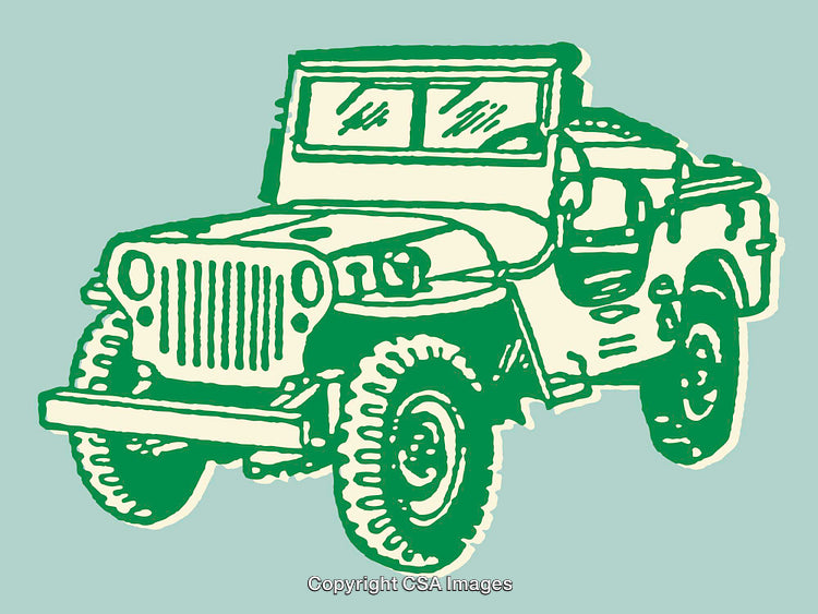 Vintage Line Art Illustration of a Classic Off-Road Jeep