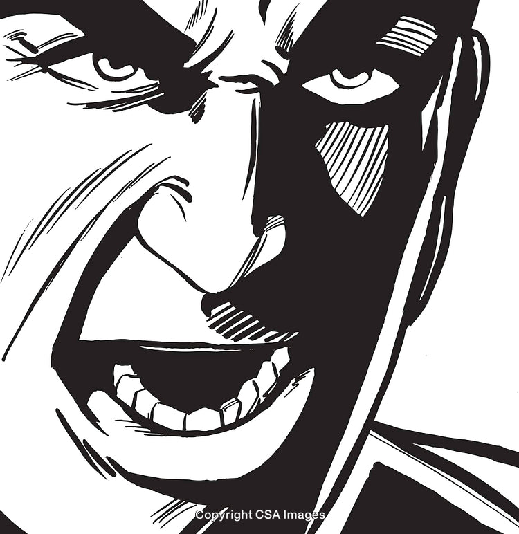Dynamic Black and White Comic Style Angry Face Illustration