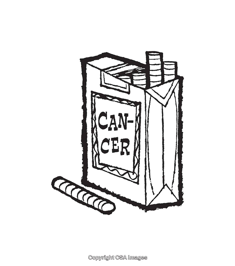 Black and White Line Art of Cigarette Pack with Cancer Label