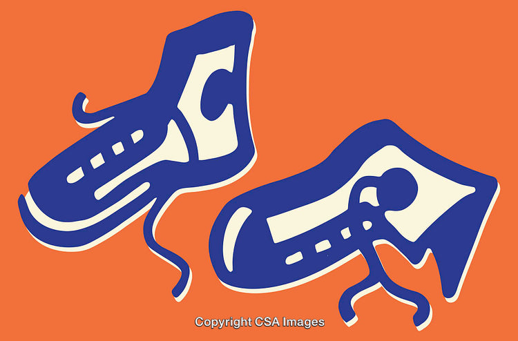 Colorful Illustration of Blue Sneakers on a Vibrant Orange Background