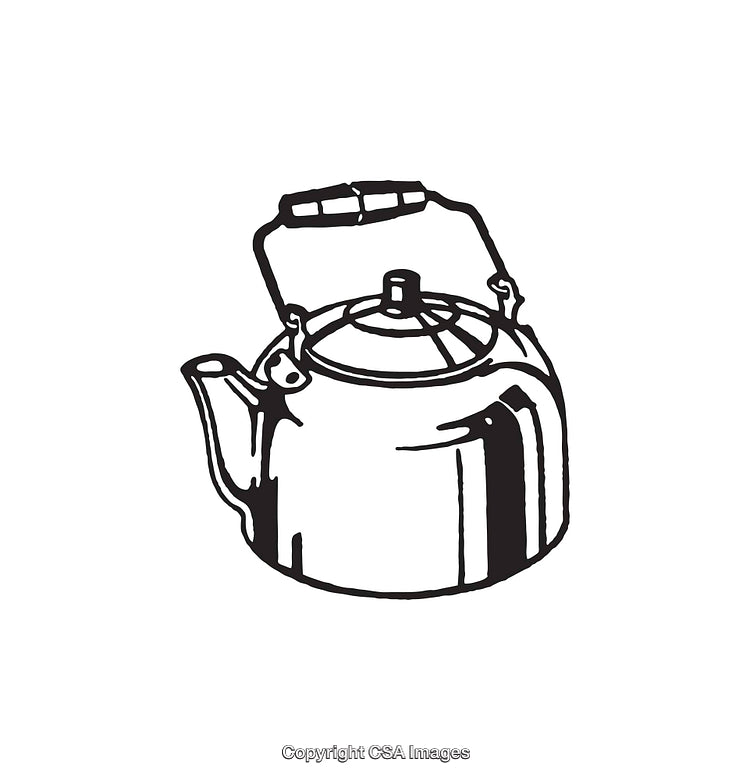 Retro Black and White Teapot Line Art Illustration on White Background