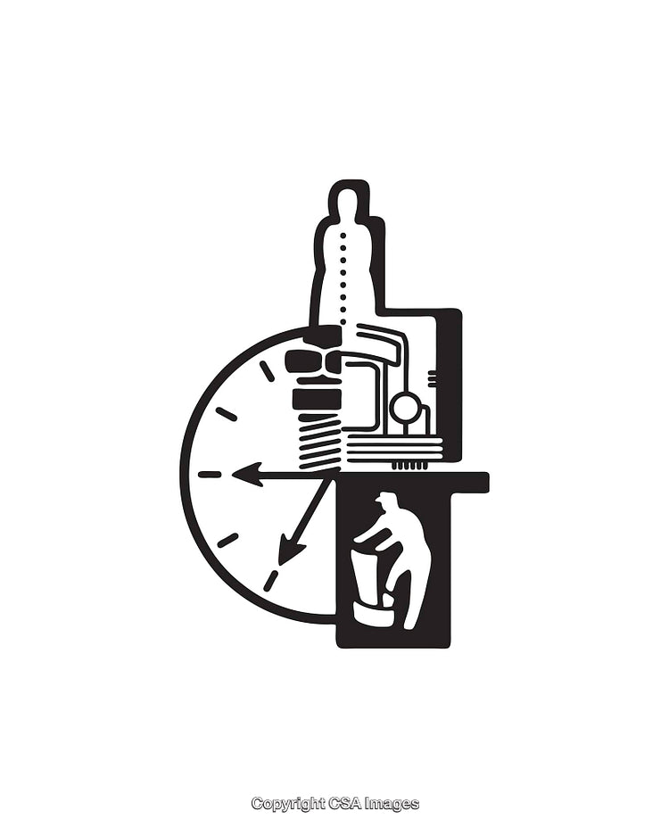 Abstract Black and White Line Art of Time and Industry