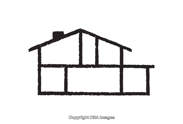 Minimalist Black and White Cross-Section of a Geometric House Structure