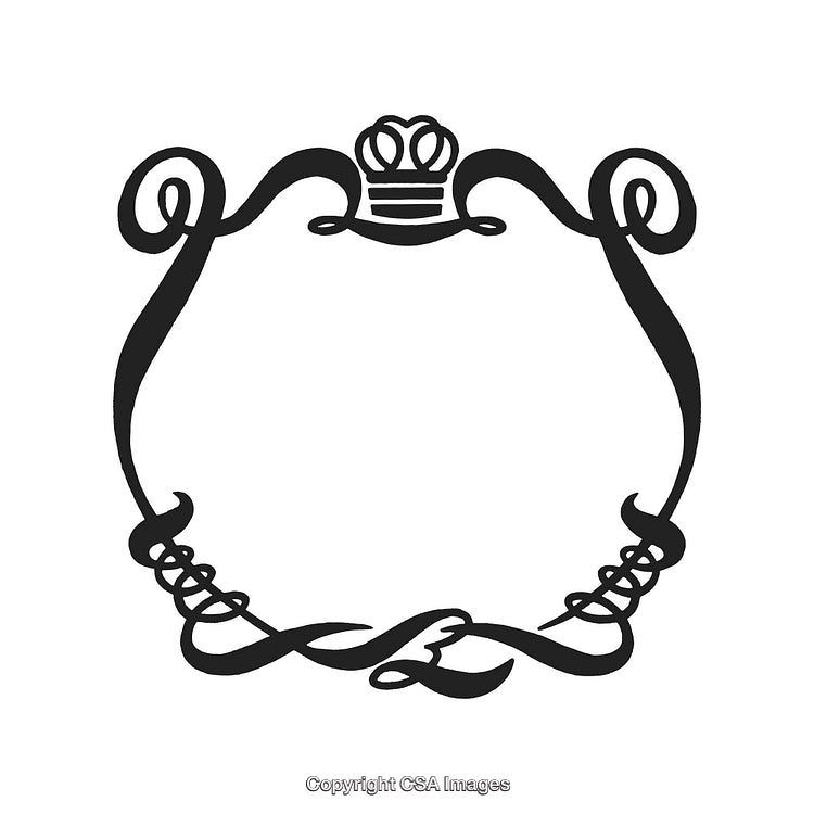 Elegant Ornamental Border with Crown in Black and White Design