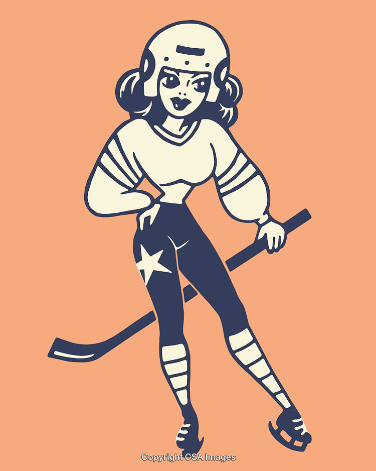 Stylized Illustration of a Female Hockey Player in Sports Uniform